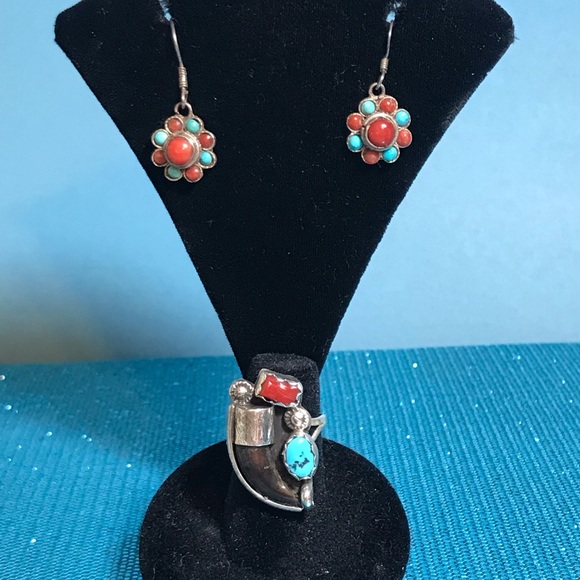 Sterling Navajo Turquoise Ring & Earrings